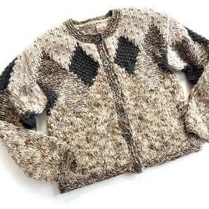 Vintage Liz Claiborne neutral chunky knit cardigan cropped wool blend sz medium
